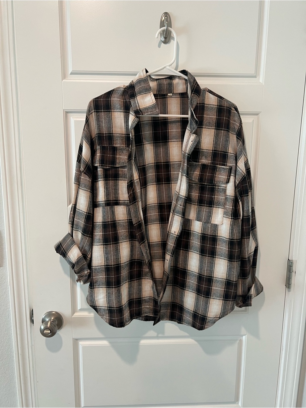 SHEIN Black & Cream Plaid Button-Down Shirt